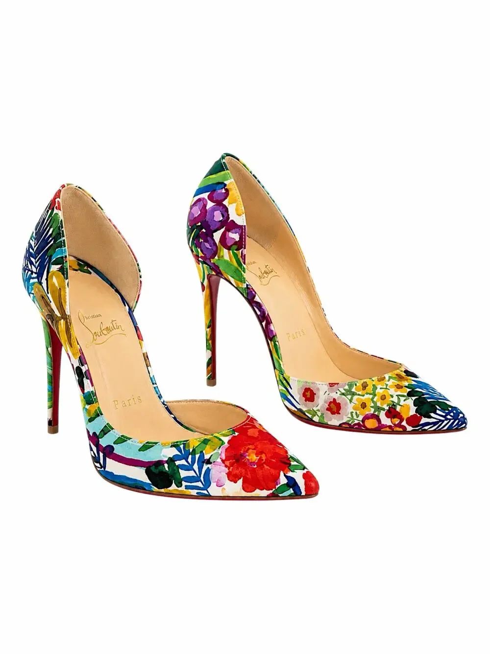 Christian Louboutin Iriza 100 Crepe Satin Floral d'Orsay Pump Size 37.5